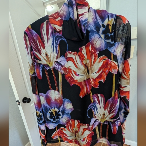 INC International Concepts Floral Sheer Lined Torso Sheer Mock Kneck X Large Nwt - Picture 1 of 7